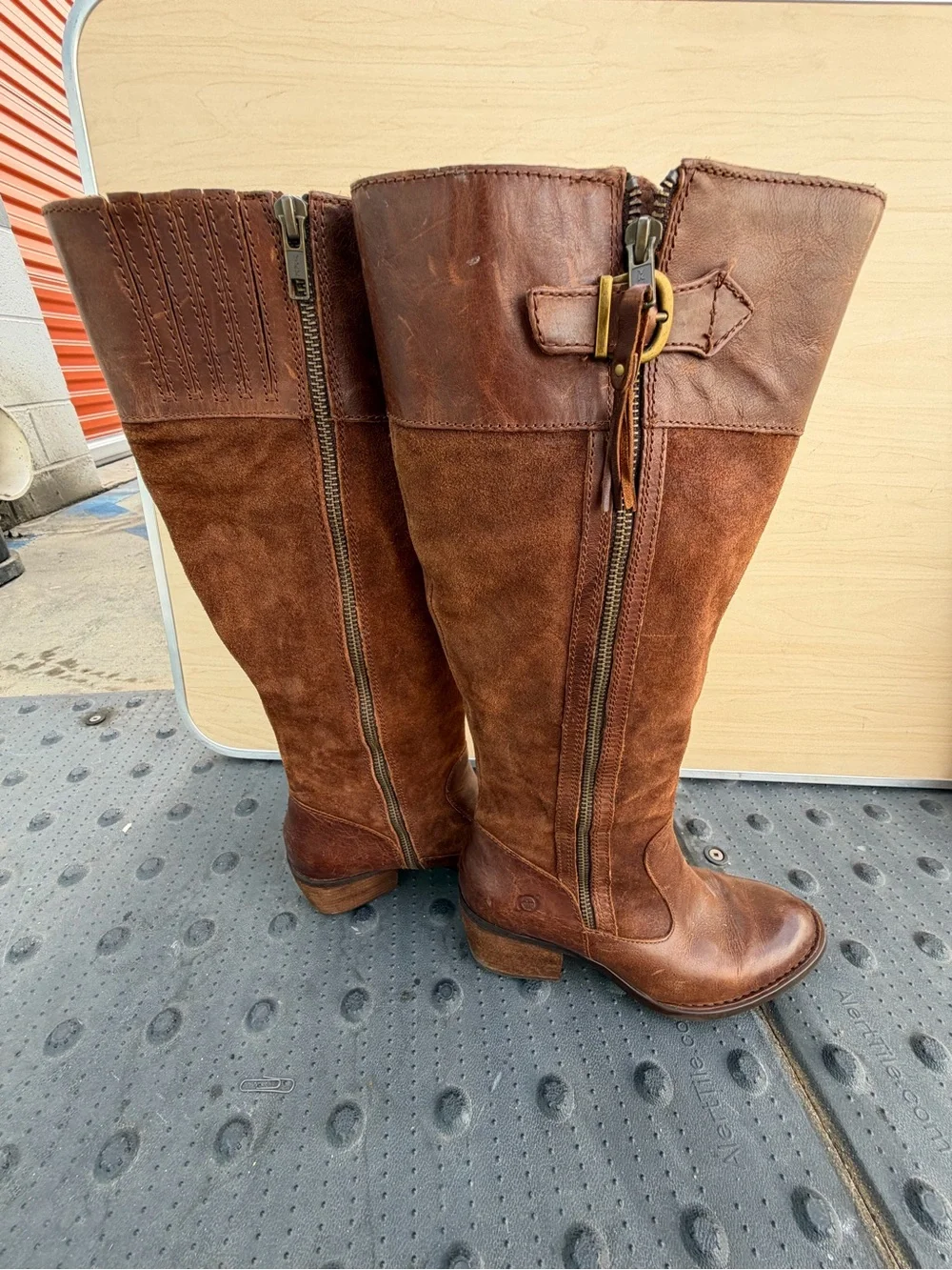 Bjorn Women's Over-the-Knee Brown Leather & Suede Boots with Side Zip